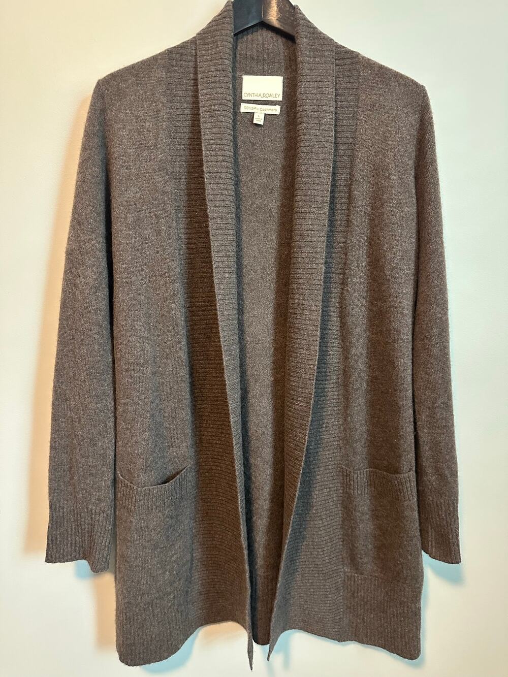 Cynthia Rowley 100% Cashmere Cardigan Women L Brown Long Quiet Luxury Duster
